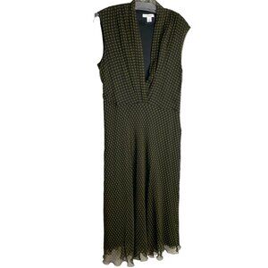 Dress Barn Brown and Black 100% Silk Faux Wrap Lined Chiffon Dress Size 12 Fairy